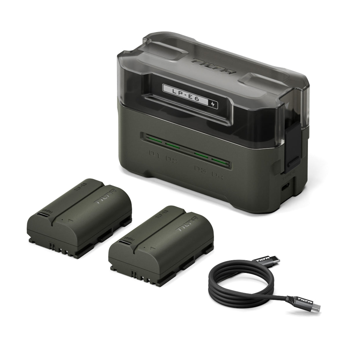 Tilta Portable Charging Station for LP-E6 (4 Channel), Green, Charger + 2 Batteries