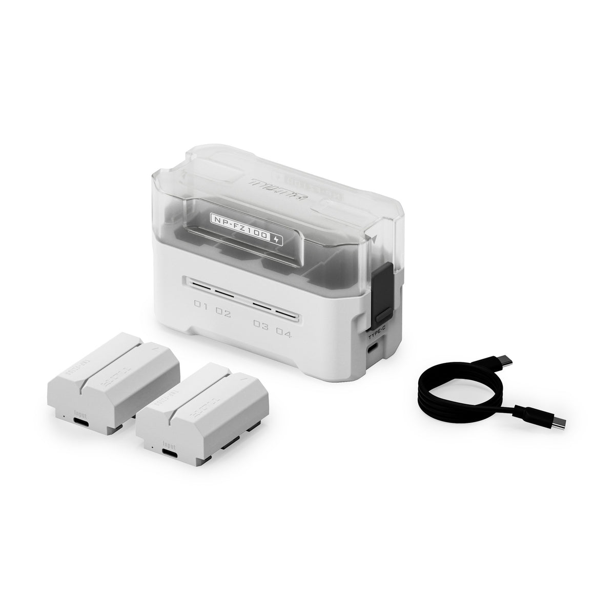 Tilta NP-FZ100 charging station kit in Off White with two batteries and USB-C cable