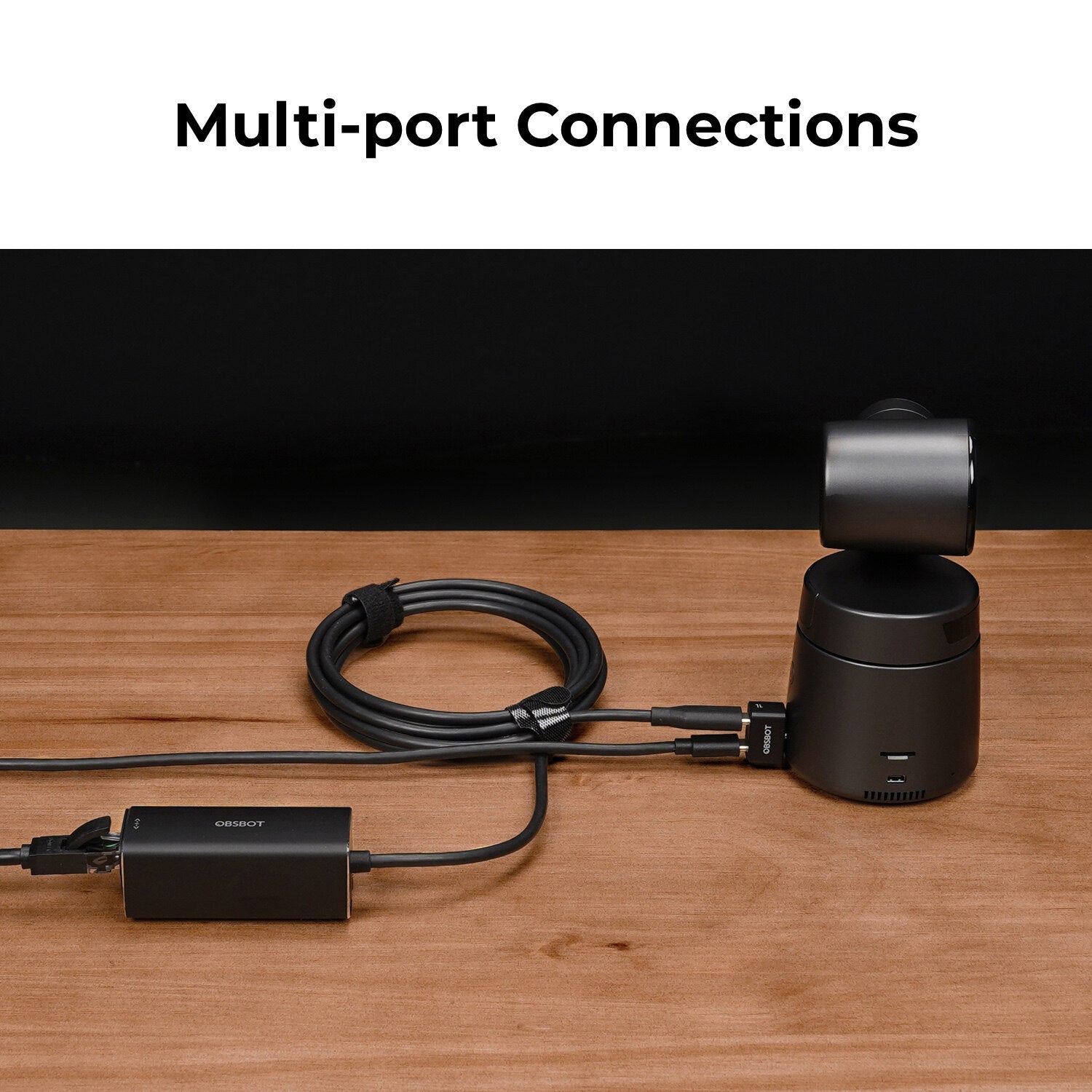 OBSBOT Tail Air multi-port connections (USB-C, micro HDMI, Ethernet)