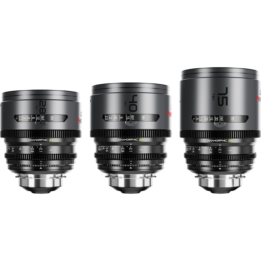 DZOFILM DZOFilm PAVO 2x Anamorphic 28/40/75mm T2.1 3-Lens Set (Neutral Coating, PL/EF Mount, Feet) - Film Gear Canada