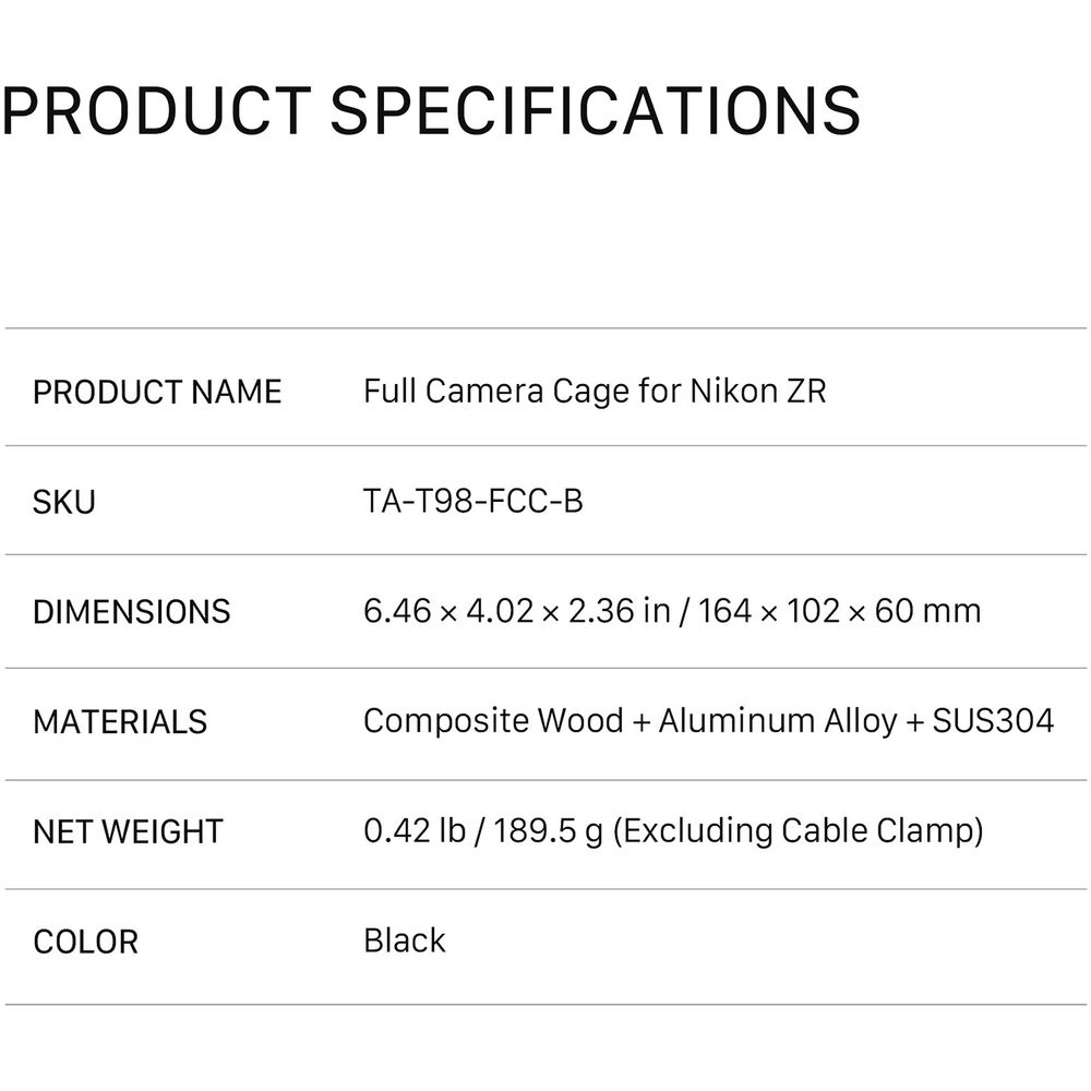 Tilta Tilta Camera Cage for Nikon ZR Base Kit (Black) - Film Gear Canada