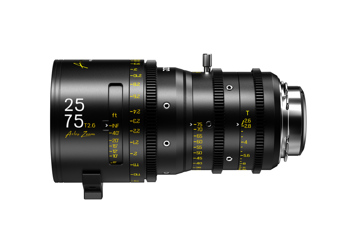 DZOFILM Arles Zoom 25-75mm T2.6 PL lens with feet focus scale, side view