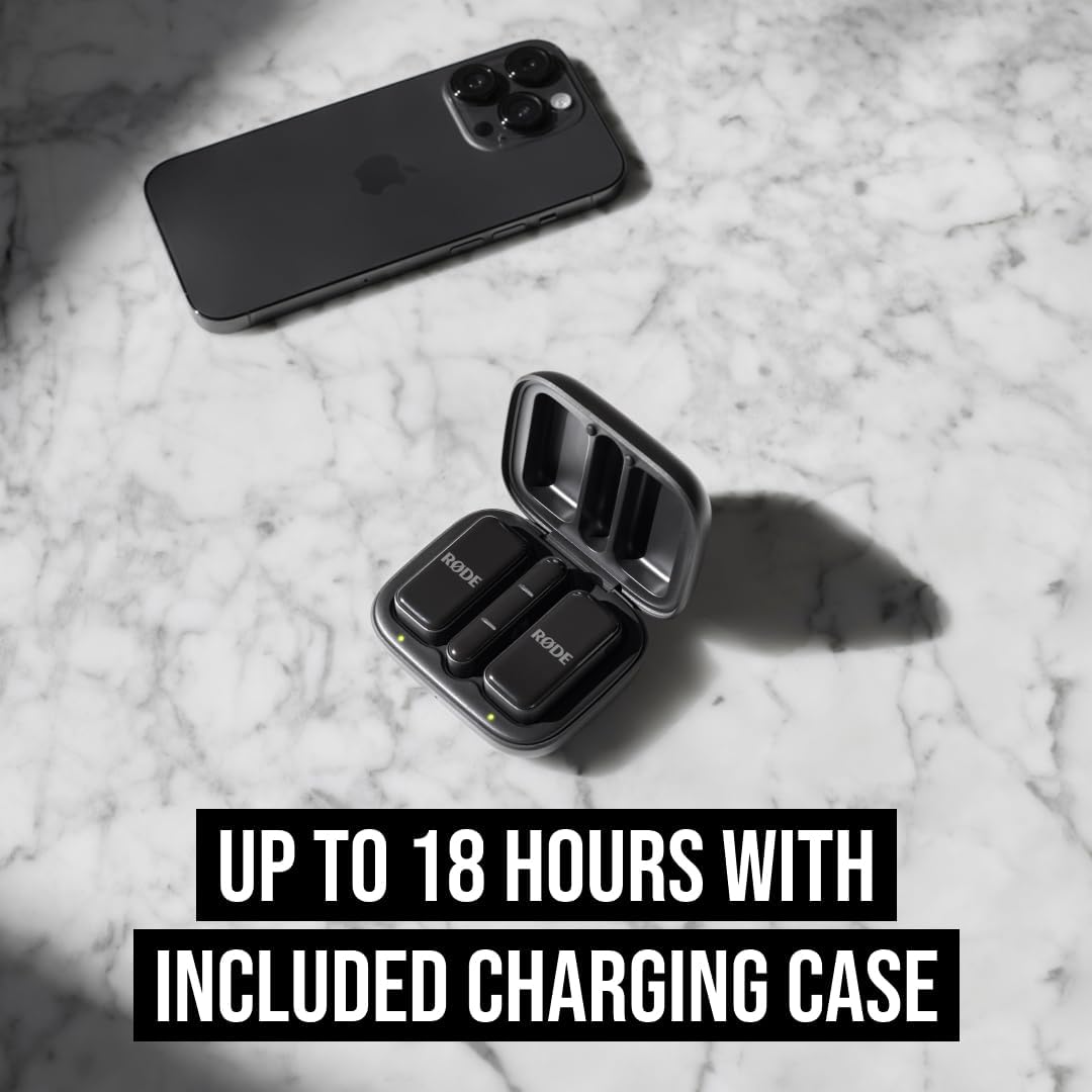 RØDE Wireless Micro - Compact Wireless Microphone, Two Mics with Charge Case for Smartphone Content Creation - USB-C, Black