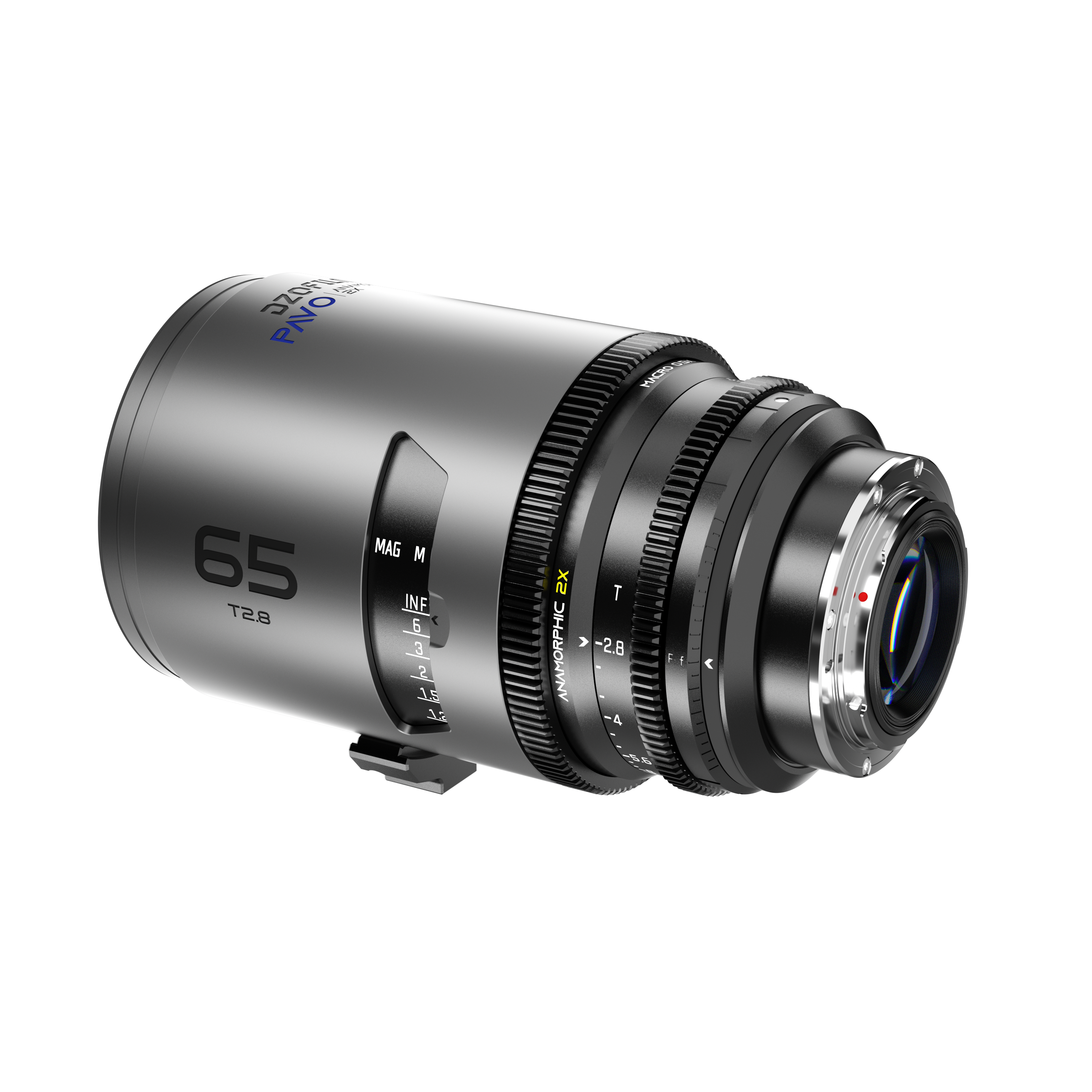 DZOFILM DZOFILM Pavo 2x Anamorphic Prime 65mm Macro T2.8 Blue Coating (PL&EF mount, feet) - Film Gear Canada