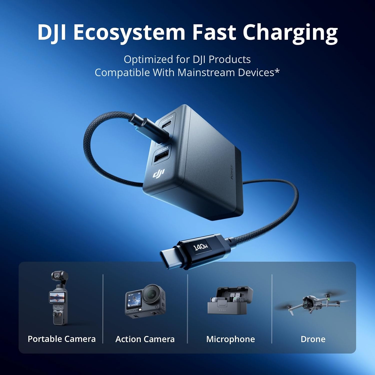 DJI Power charger and digital display cable for compatible DJI device charging