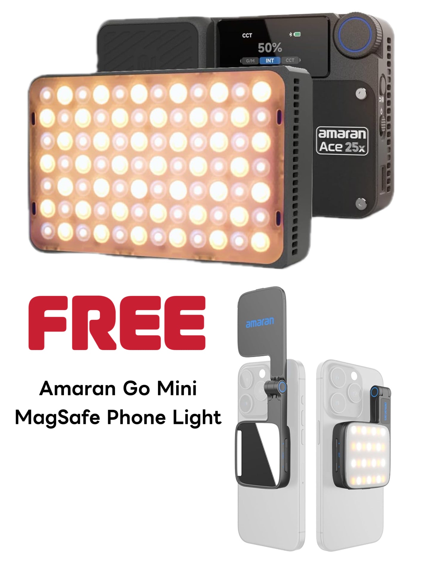 Amaran Ace 25x Bi-Color LED Light Panel w/ Free Amaran Go
