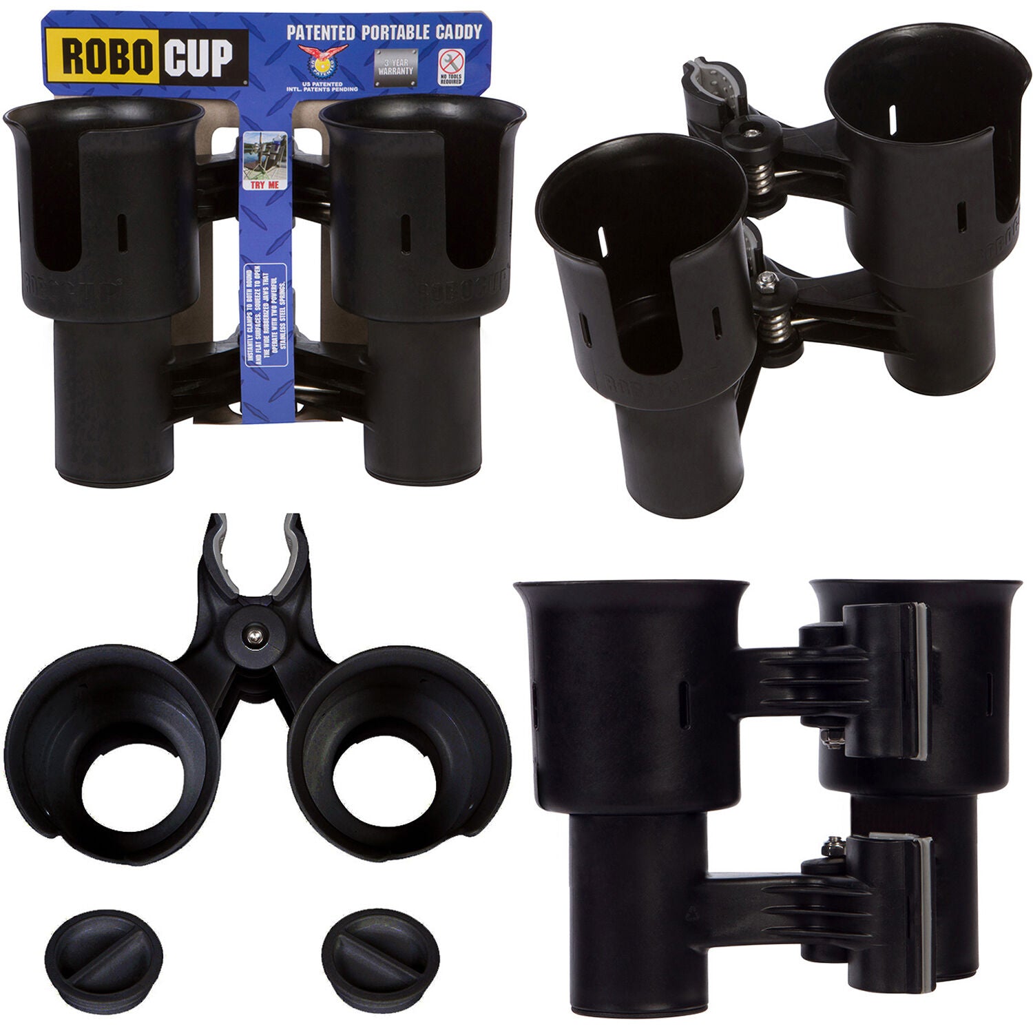 RoboCup Clamp-On Dual Cup Holder (Black)