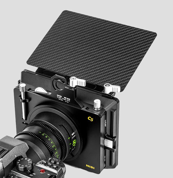 NiSi C5 matte box with carbon fibre top flag mounted on a cine lens