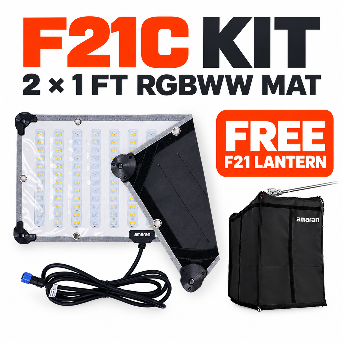 Amaran F21C 2x1 RGBWW flexible LED mat kit with free F21 Lantern
