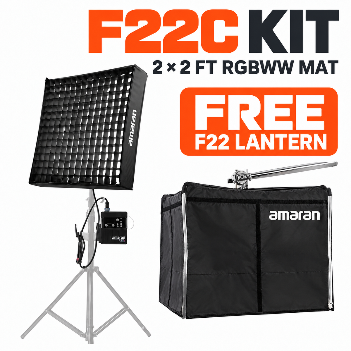Amaran F22C 2x2 RGBWW flexible LED mat kit with free F22 Lantern