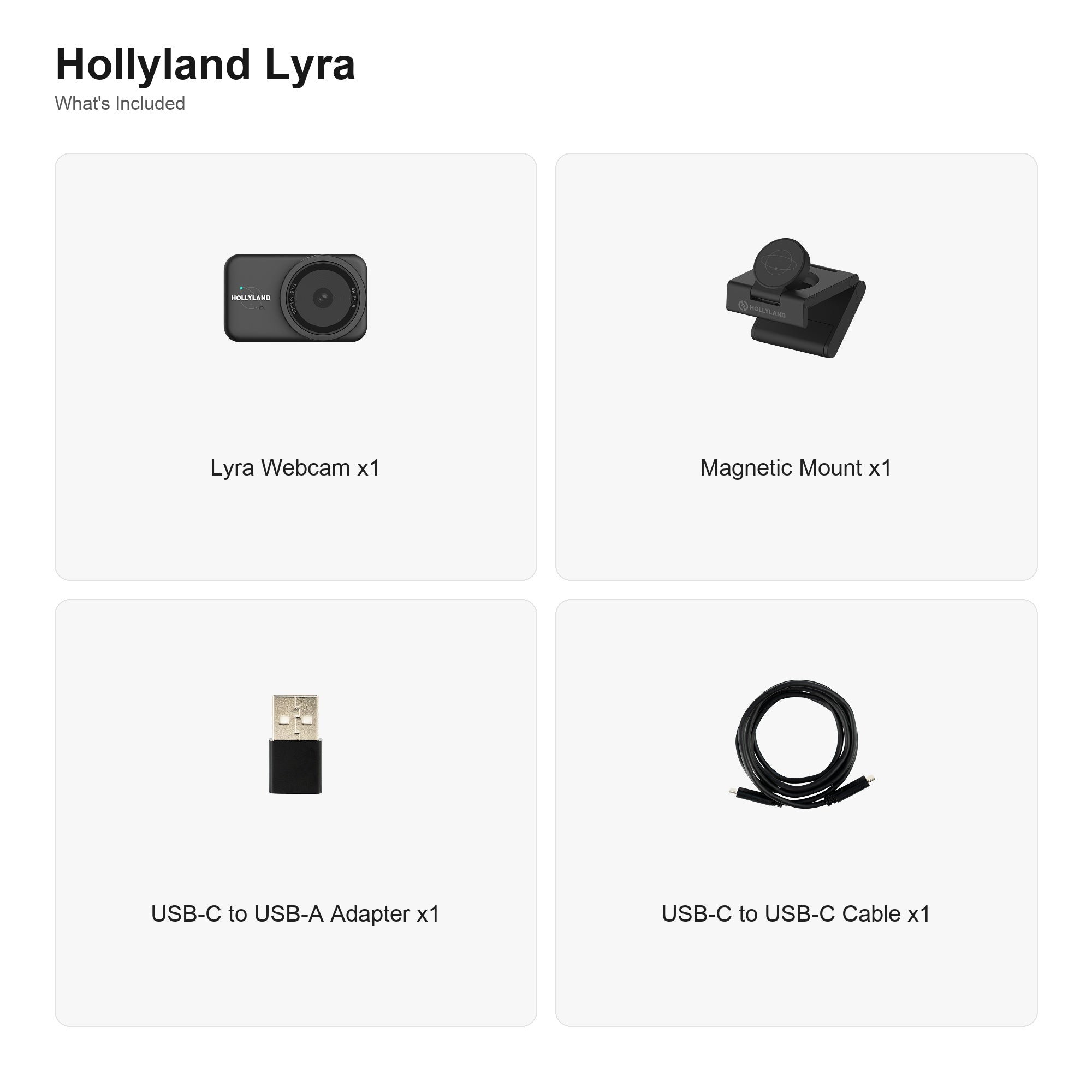 Hollyland Lyra 4K AI webcam with included accessories