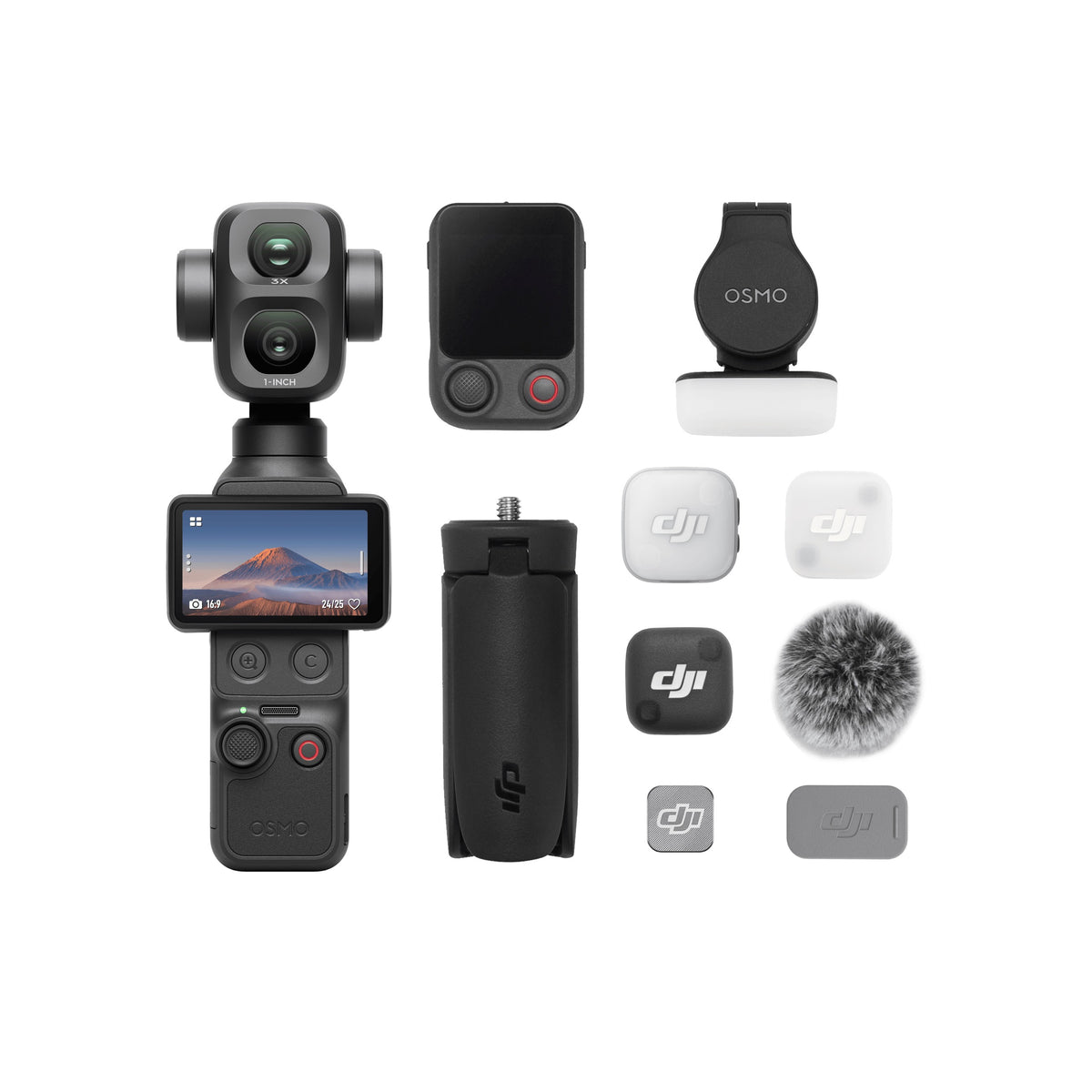 DJI Osmo Pocket 4P Vlog Combo with Osmo FrameTap, Fill Light, DJI Mic Mini 2 transmitter and mini tripod