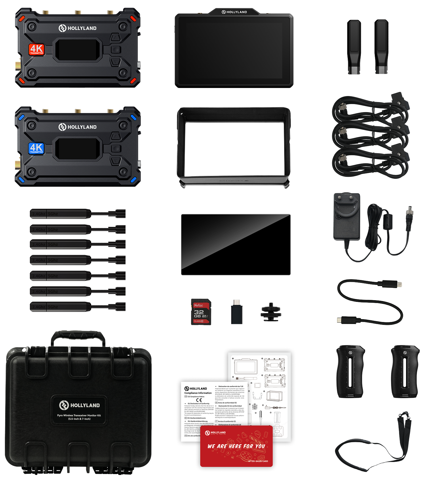 Hollyland Pyro 5 & Pyro S Kits official product images and included accessories