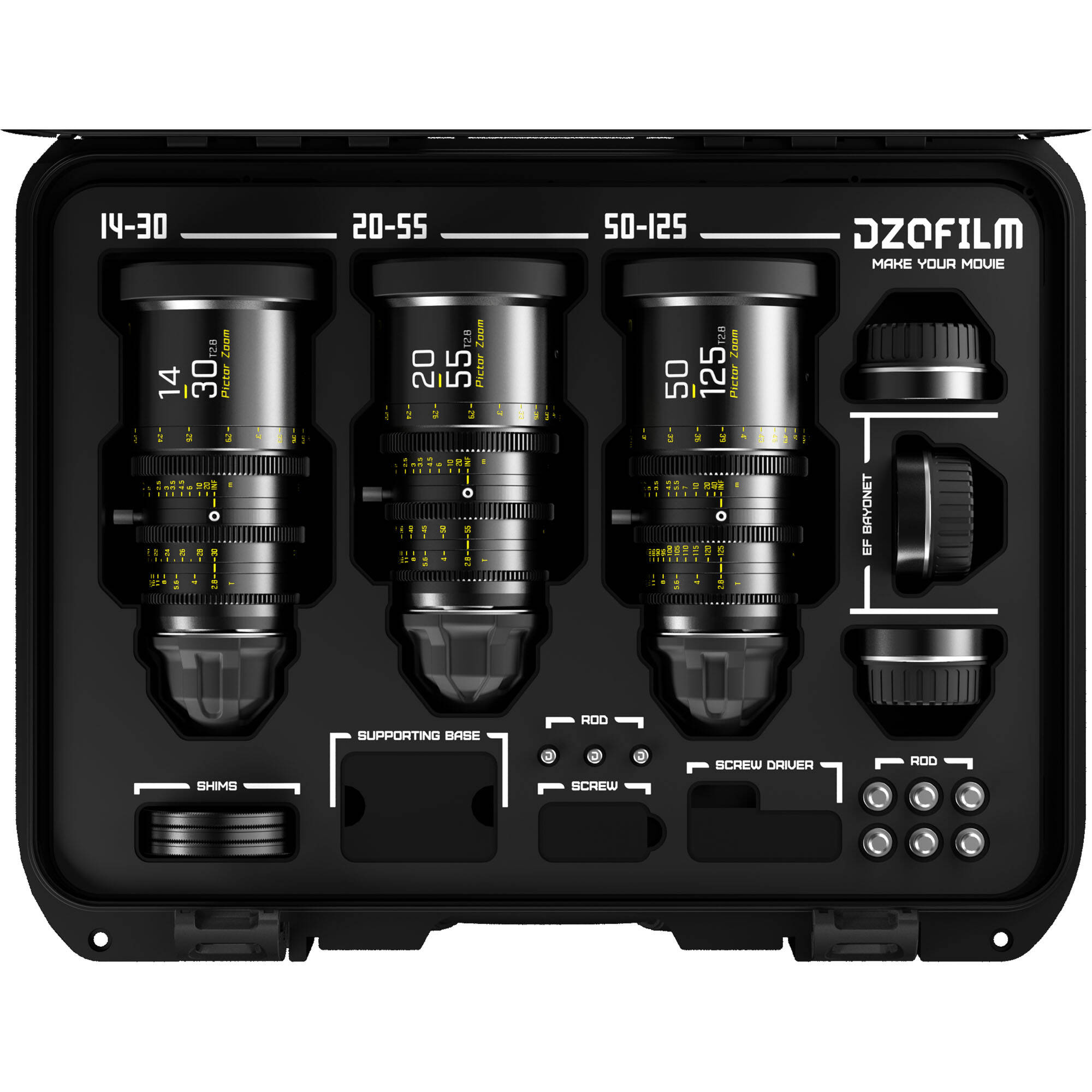 DZOFILM DZOFilm Pictor T2.8 Super35 Zoom 3-Lens Bundle 14-30/20-55/50-125 (PL & EF Mount) - Film Gear Canada