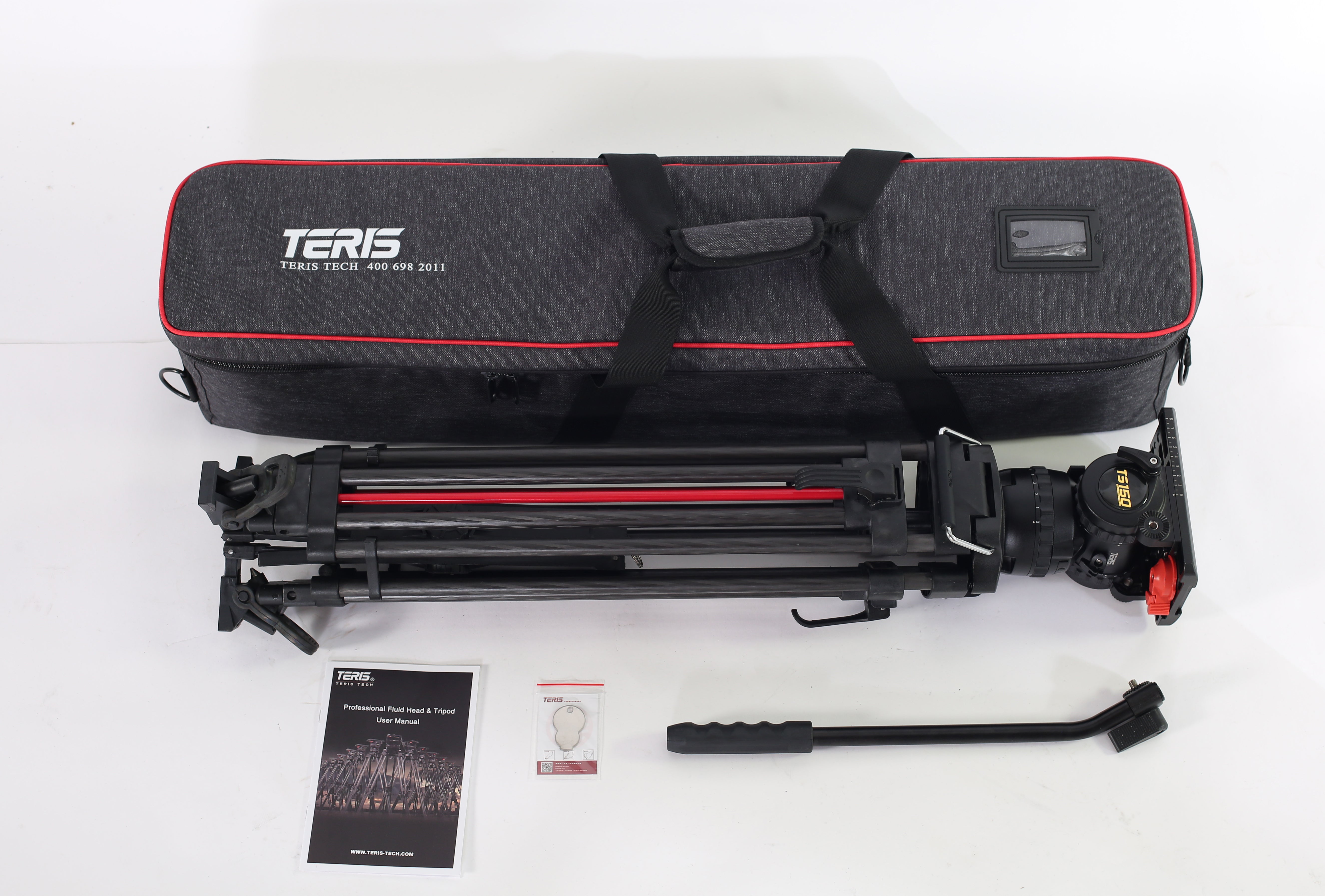 Teris TS150CF-Q Carbon Fiber Tripod Kit 20kg (44lb) Capacity 100mm Bowl Head with Flap Lock Quick Release - Filmgear Canada