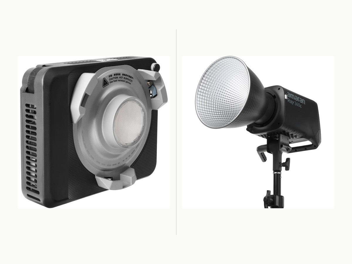 amaran Ray 120c and Ray 360c RGB LED lights compared side by side