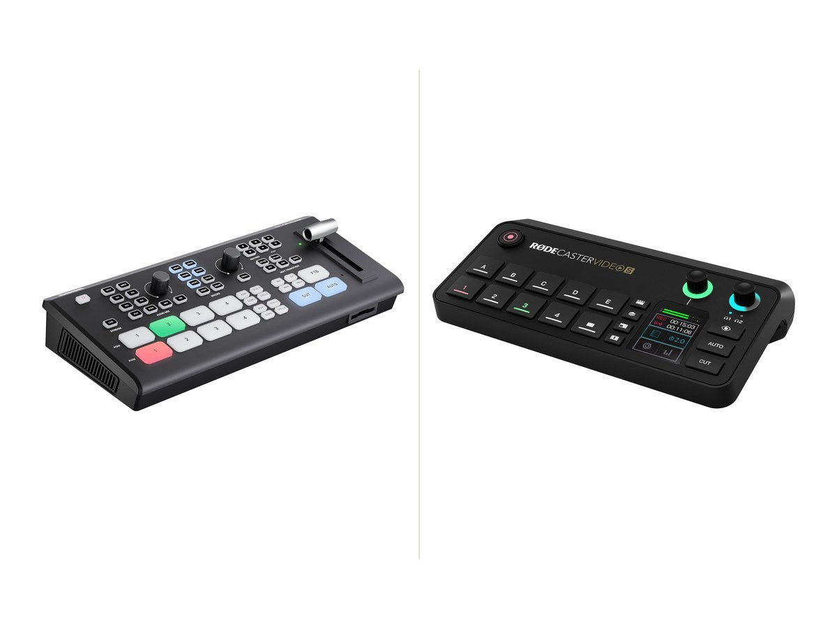 OSEE GoStream Deck and RØDECaster Video S live switchers side by side