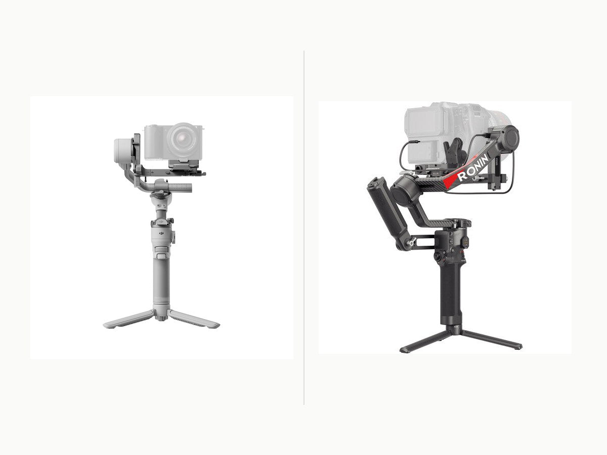 DJI RS 4 Mini and RS 4 Pro gimbal stabilizers compared side by side