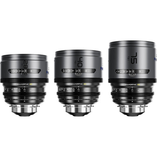 DZOFILM DZOFilm PAVO 2x Anamorphic 28/40/75mm T2.1 3-Lens Set (Blue Coating, PL/EF Mount, Feet) - Film Gear Canada