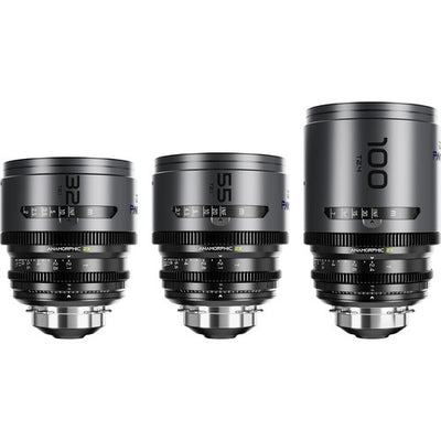 DZOFILM DZOFilm PAVO 2x Anamorphic 32/55 T2.1 & 100mm T2.4 3-Lens Set (Blue Coating, PL/EF Mount, Feet) - Film Gear Canada