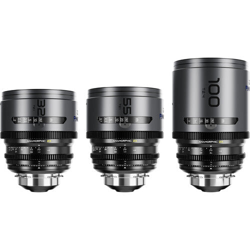 DZOFILM DZOFilm PAVO 2x Anamorphic 32/55 T2.1 & 100mm T2.4 3-Lens Set (Blue Coating, PL/EF Mount, Feet) - Film Gear Canada