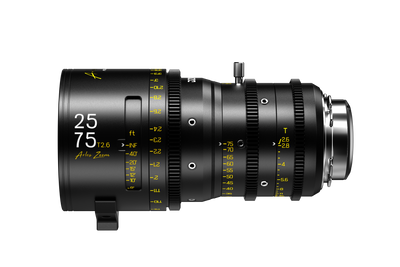DZOFILM Arles Zoom 25-75mm T2.6 PL lens with feet focus scale, side view