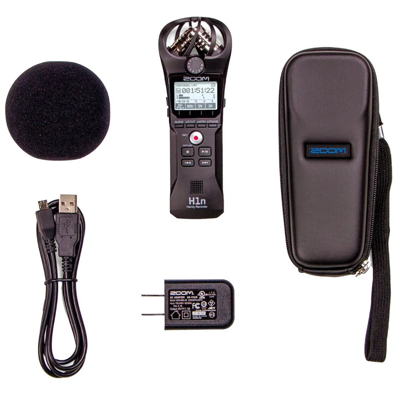Zoom H1n Portable Handy Recorder Kit with Windscreen, AC Adapter, USB Cable & Case