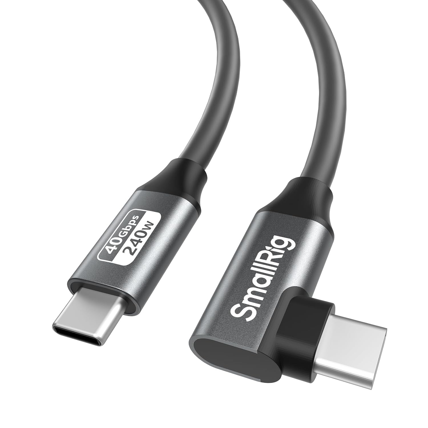 SmallRig USB4 40Gbps USB-C Cable, 240W Fast Charging & 8K@60Hz Video & 40Gbps Data Transfer, 60cm/23.6in Straight to Angled Connectors with Cable Tie, for MacBook for iPad Pro for iPhone - 5076
