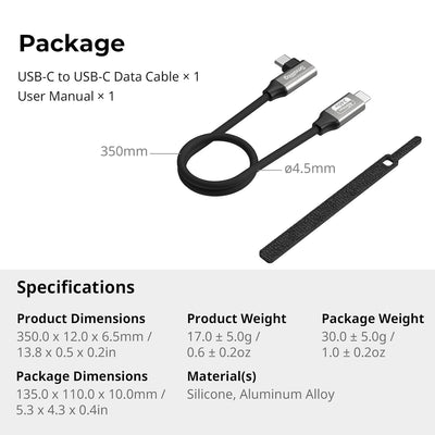 SmallRig USB4 40Gbps USB-C Cable, 240W Fast Charging & 8K@60Hz Video & 40Gbps Data Transfer, 35cm/13.8in Straight to Angled Connectors with Cable Tie, for MacBook for iPad Pro for iPhone - 5075