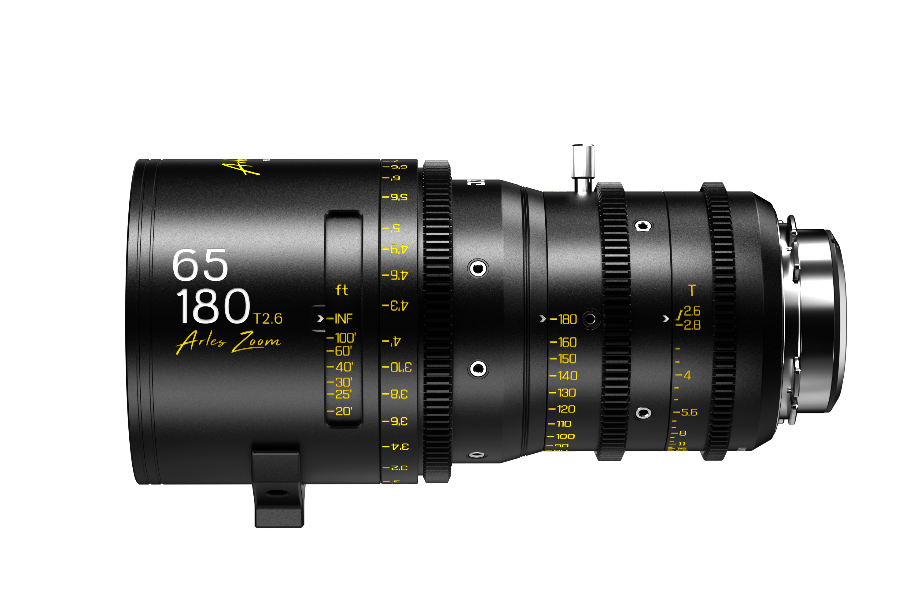 DZOFILM Arles Zoom 65-180mm T2.6 PL lens with feet focus scale, side view