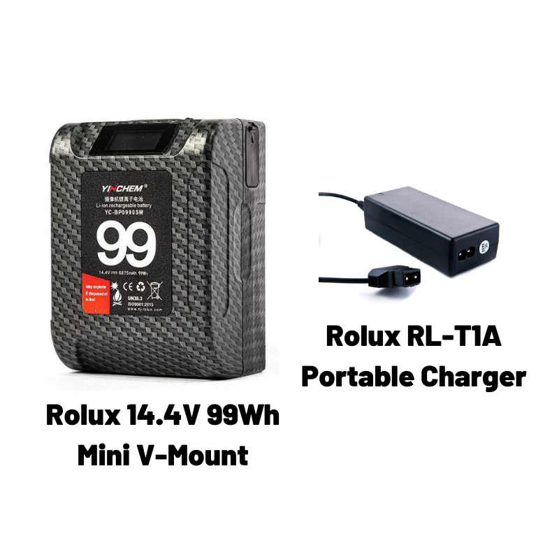 Rolux 14.4V 99Wh Mini V-Mount Battery with D-Tap Charger Kit