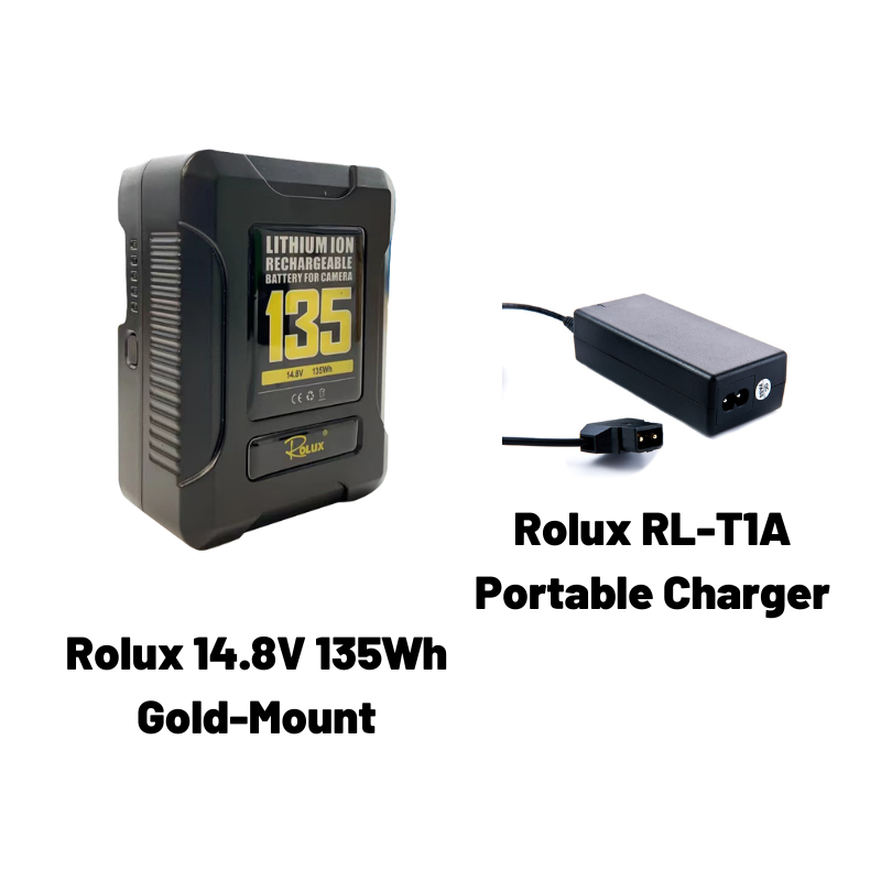 Rolux 14.8V 135Wh Gold-Mount Battery with D-Tap Charger Kit