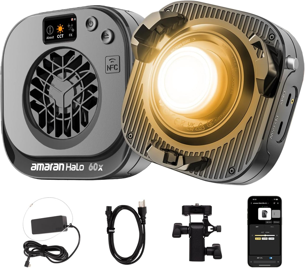 amaran Halo 60x bi-colour LED light with power accessories