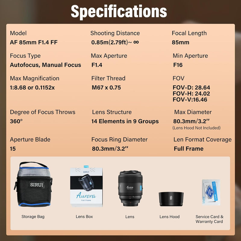 SIRUI Aurora 85mm f/1.4 Full-Frame Autofocus Lens (Sony E-mount)