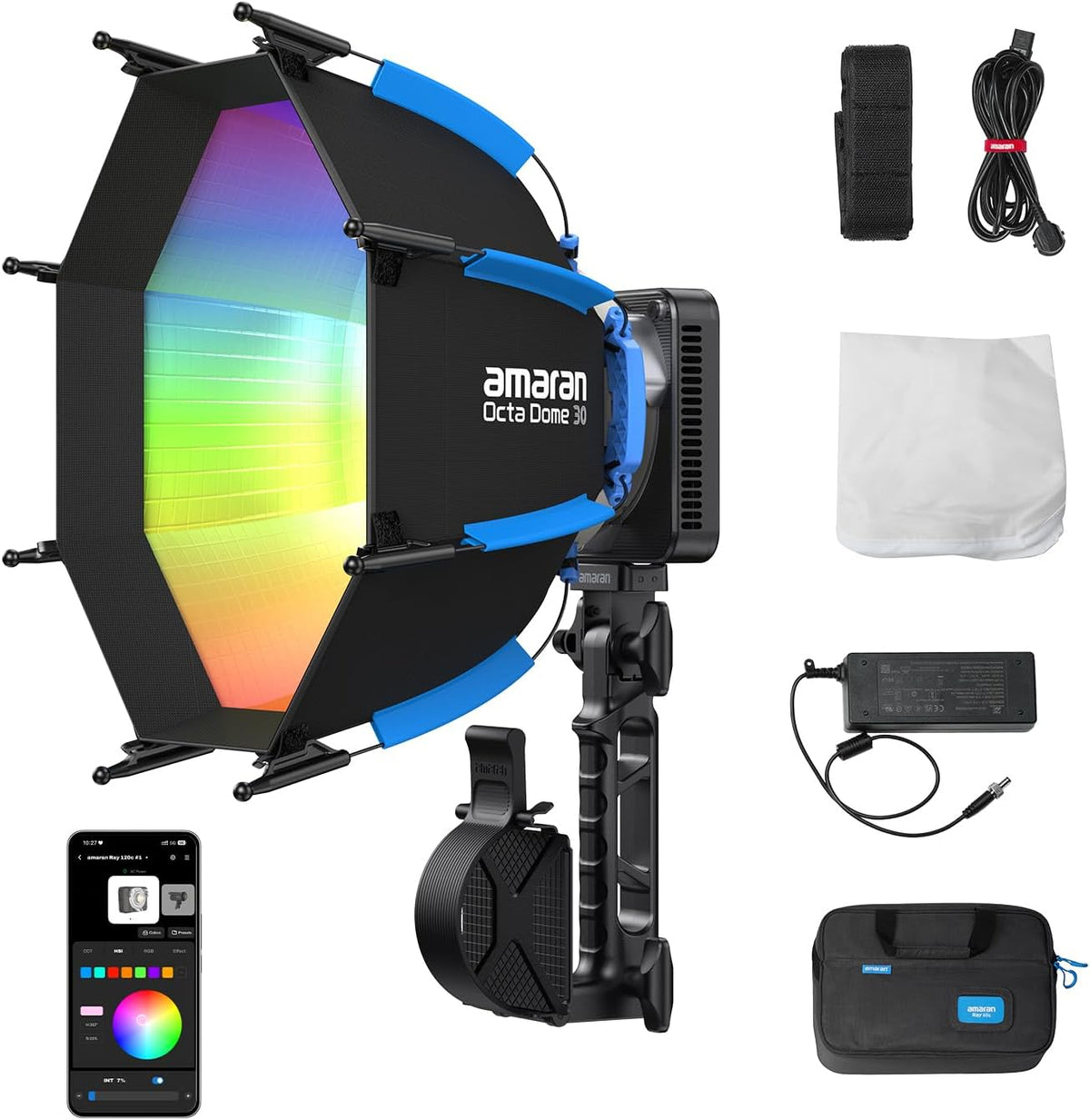 amaran Ray 120c RGB LED light kit with Octa Dome 30 softbox