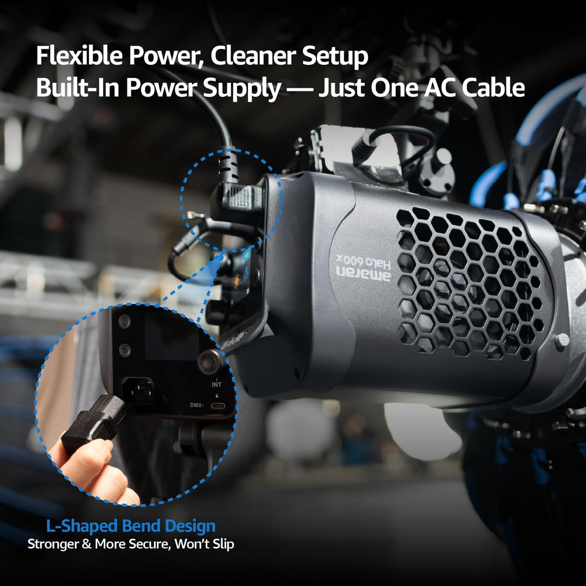 amaran Halo 600x: Flexible Power, Cleaner Setup with Built-In Power Supply