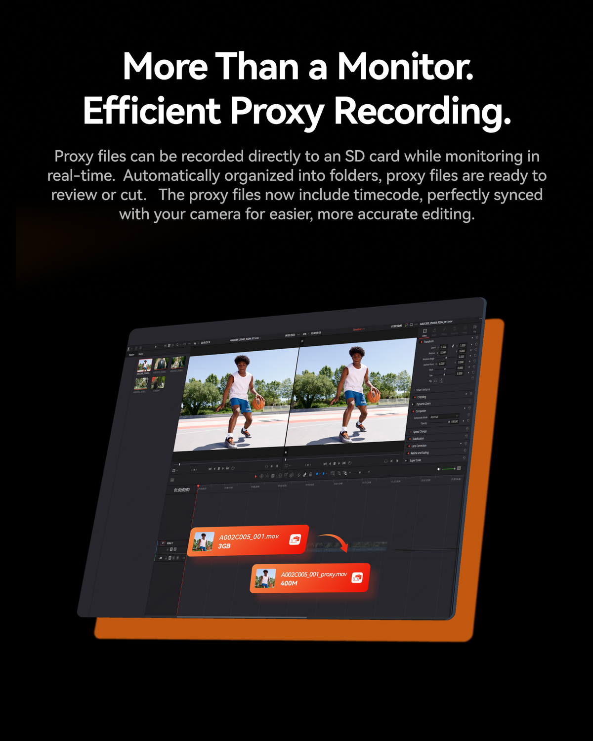 Hollyland Pyro 5 4K proxy recording to SD card with timecode