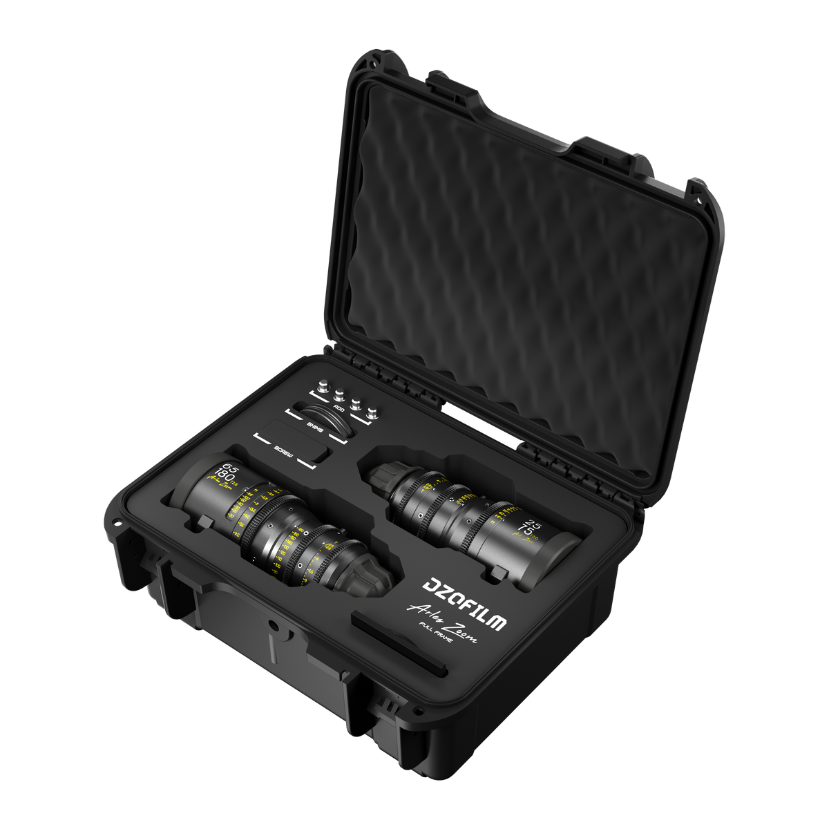 DZOFILM Arles Zoom two-lens hard-case set, open case left angle