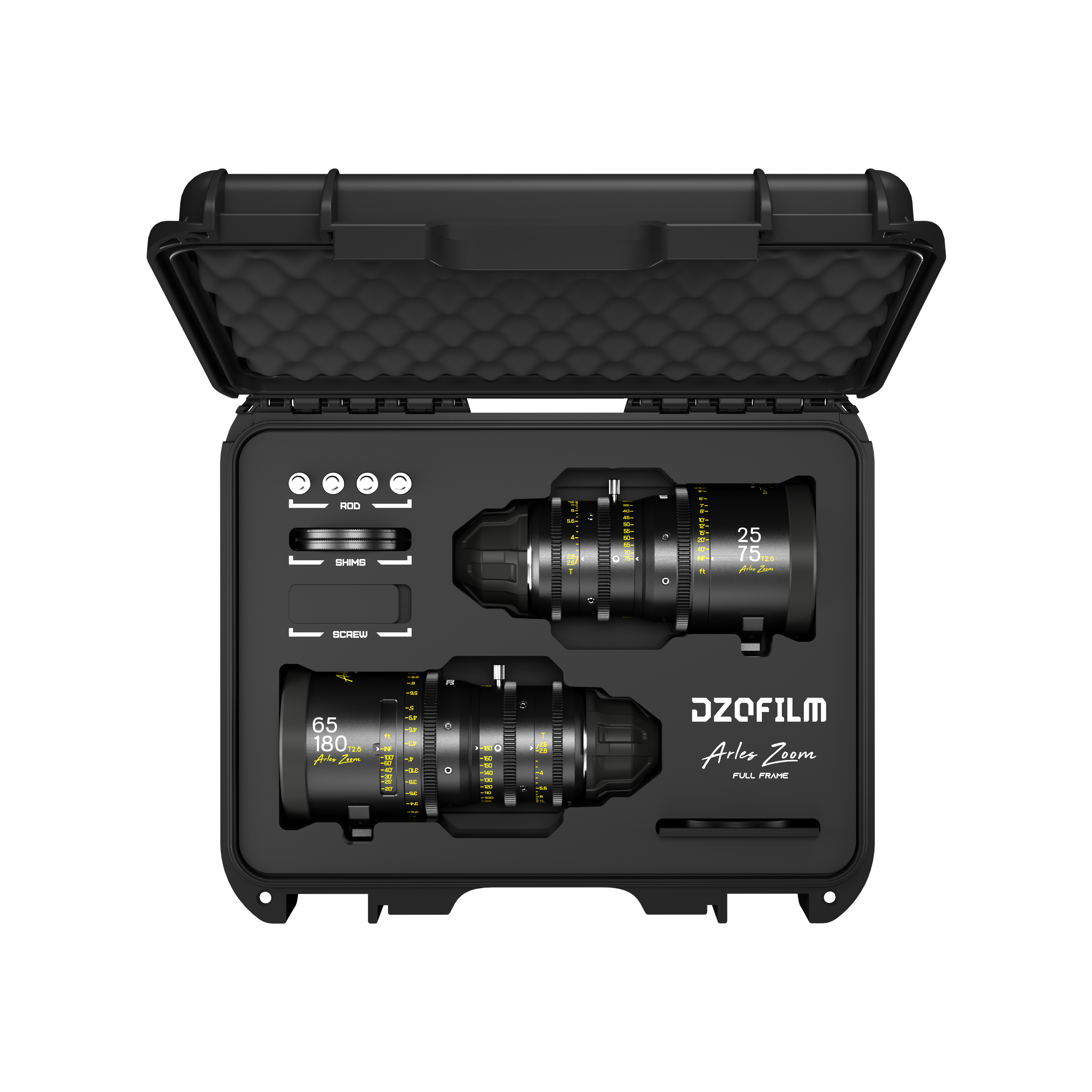 DZOFILM Arles Zoom two-lens hard-case set, open case top view