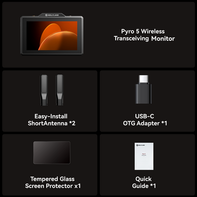 Hollyland Pyro 5 official product images and included accessories