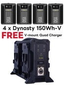 Rolux Dynasty III 150Wh V-Mount Battery FREE Quad Charger Bundle