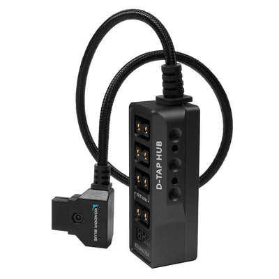 Kondor Blue 12V Metal D-Tap Hub Voltmeter 4 Way Port Power Tap Splitter (1/4”-20 Threads) (Raven Black）