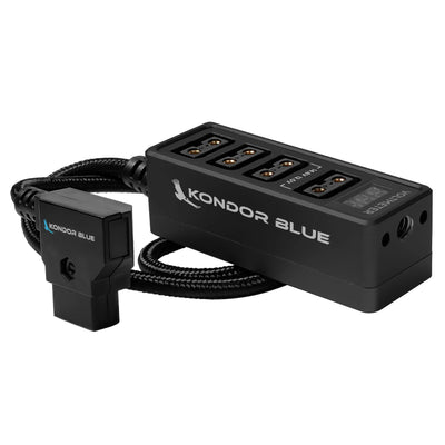 Kondor Blue 12V Metal D-Tap Hub Voltmeter 4 Way Port Power Tap Splitter (1/4”-20 Threads) (Raven Black）