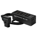 Kondor Blue 12V Metal D-Tap Hub Voltmeter 4 Way Port Power Tap Splitter (1/4”-20 Threads) (Raven Black）