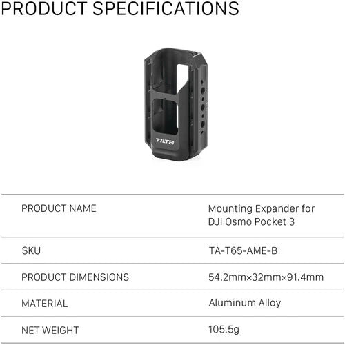 Tilta Accessory Mounting Expander for DJI Osmo Pocket 3 - Black