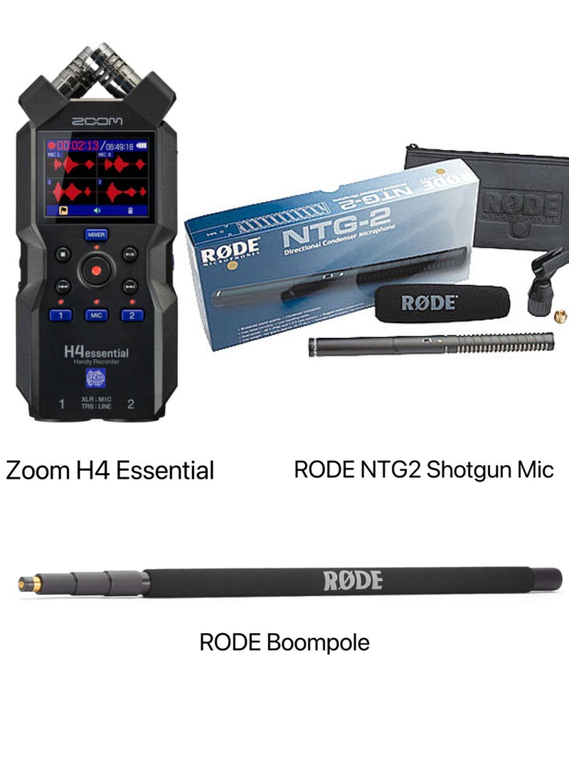 （BUNDLE）RODE NTG2 Shotgun Mic + Zoom H4 essential + RODE Boompole