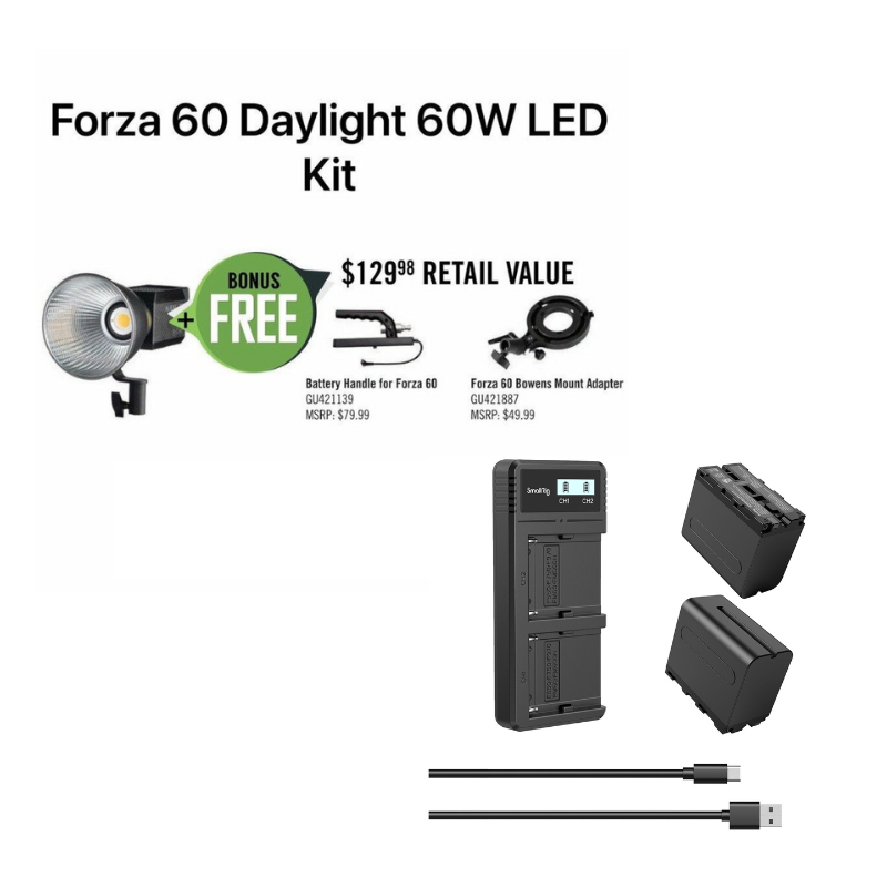 (BUNDLE) Nanlite Forza 60 Daylight LED Value Kit + NP-F970 Battery and Charger Kit