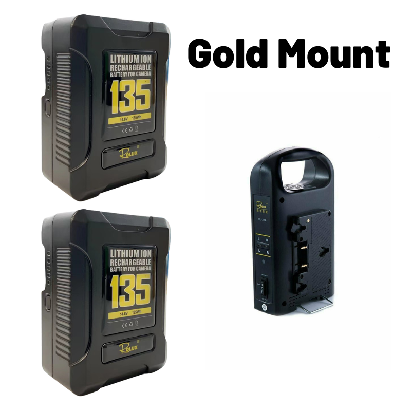 Rolux 14.8V 135Wh 2x Gold-Mount Battery with Dual Charger Kit