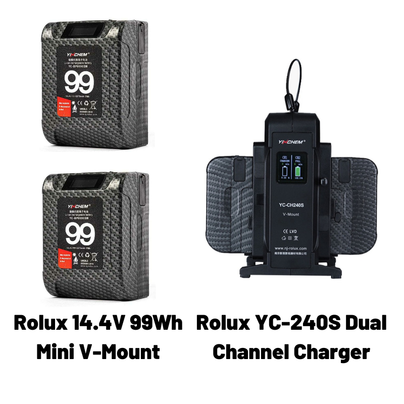 Rolux 14.4V 99Wh Mini V-Mount Battery 2x with Dual Pro Charger Kit
