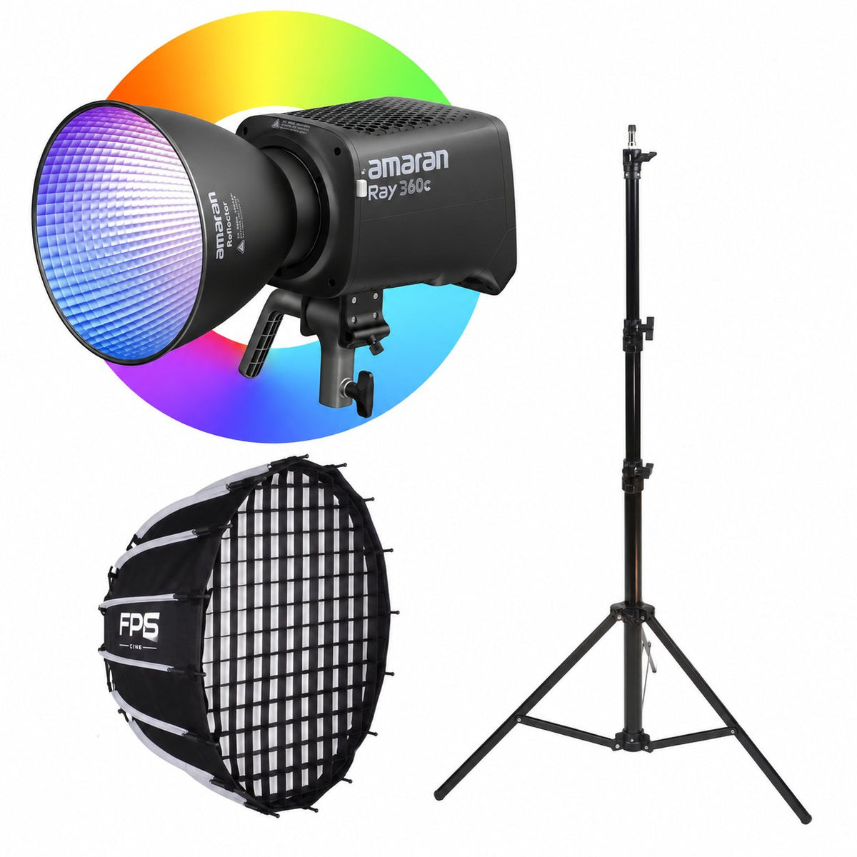 Amaran Ray 360c Complete Lighting Kit — Focus Light (P55 Softbox): amaran ray 360c light, FPS modifier and light stand